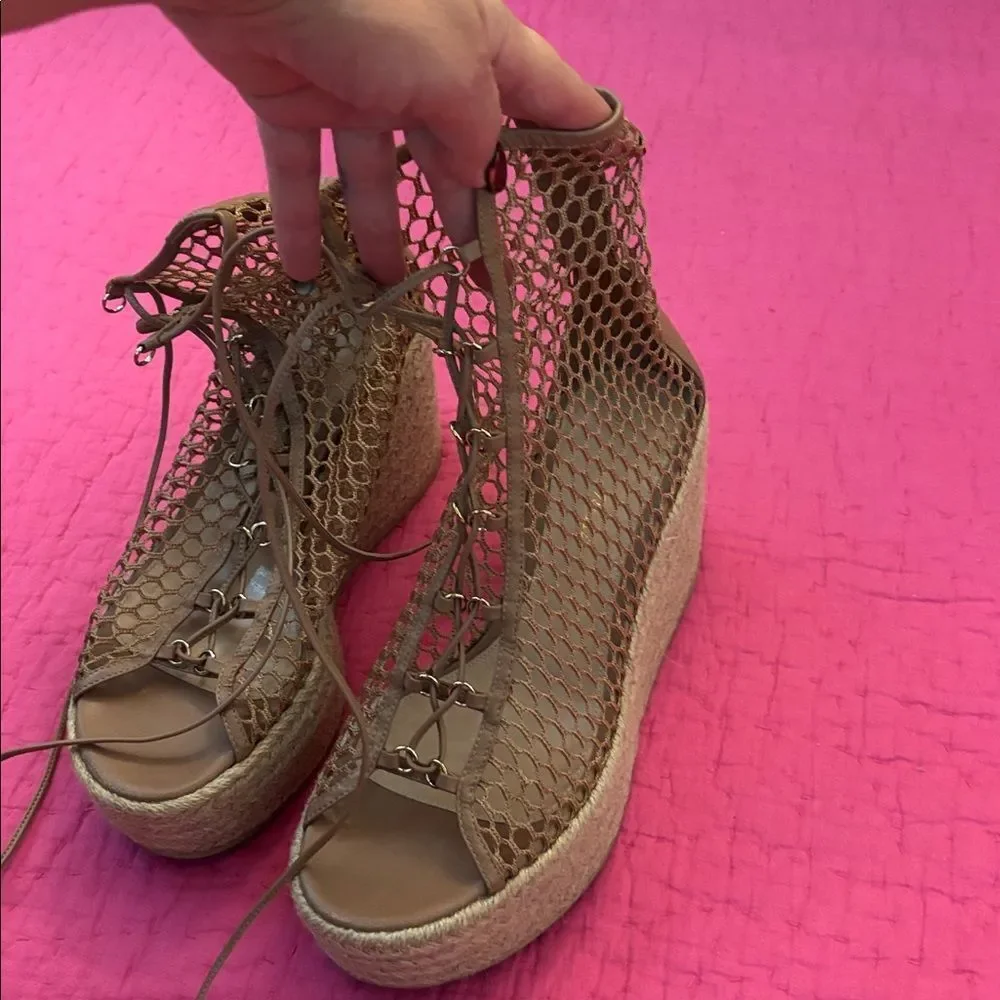 Gianvito Rossi Tan Lace-Up Espadrilles